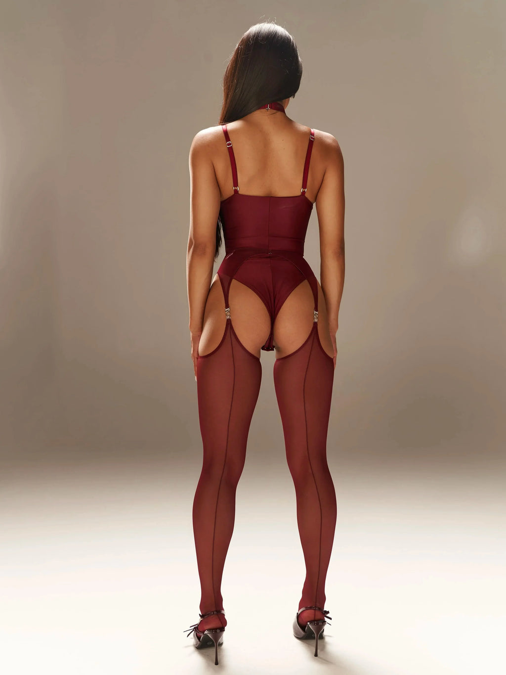 Set VEIL Red Stockings with belt